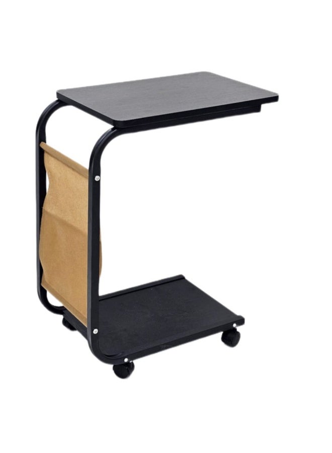 DubaiGallery Portable Sofa Side Table with Magazine Rack and Storage Shelf, Contemporary Black Finish, Smooth Rolling Wheels, Space-Efficient Home Organizer, 40×29×60 cm - Image 4